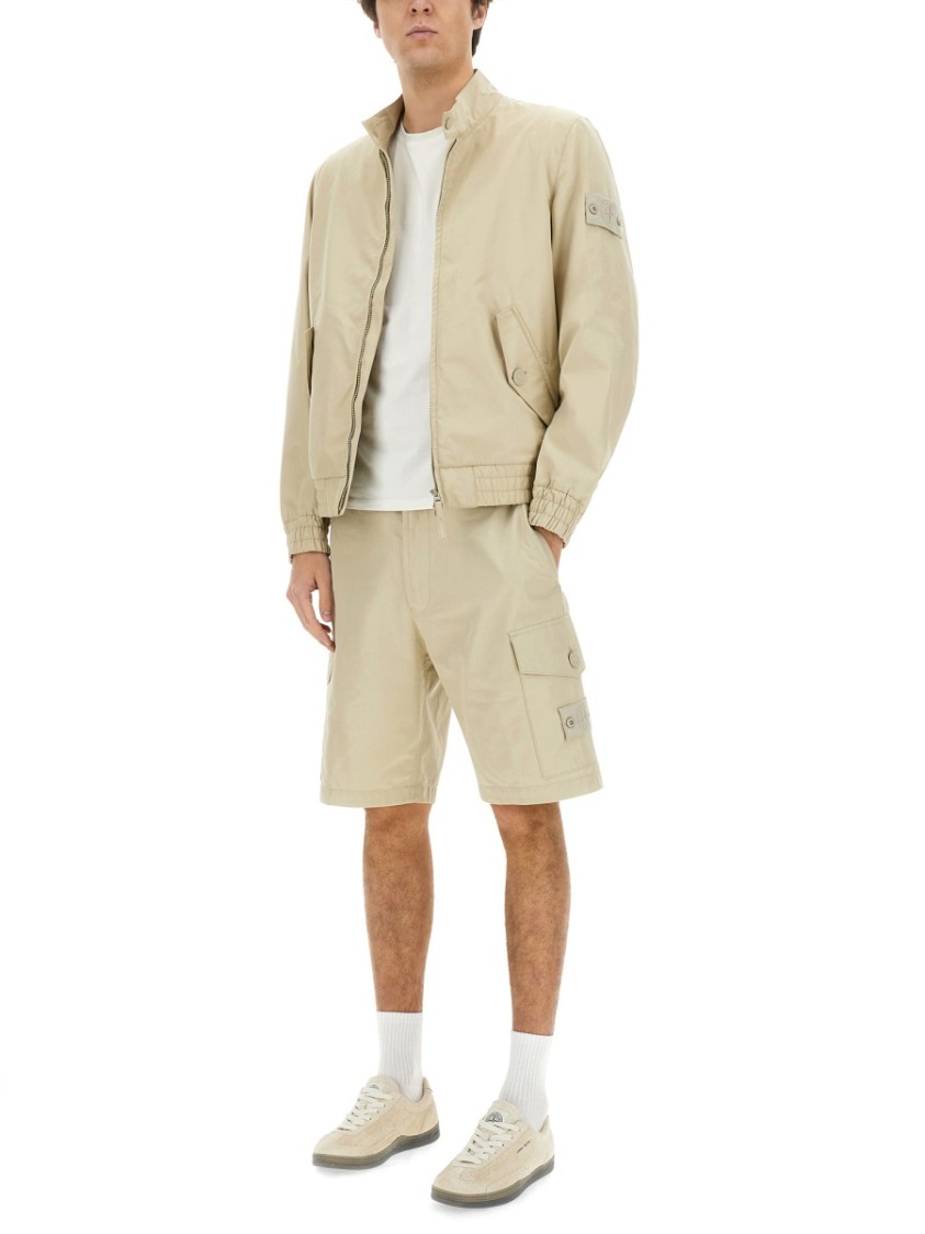 Stone Island Bomber Collared Elasticated Cuffs In Neutrals