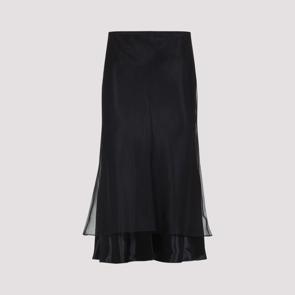 Shop Khaite Layered Sheer And Lustrous Black Skirt
