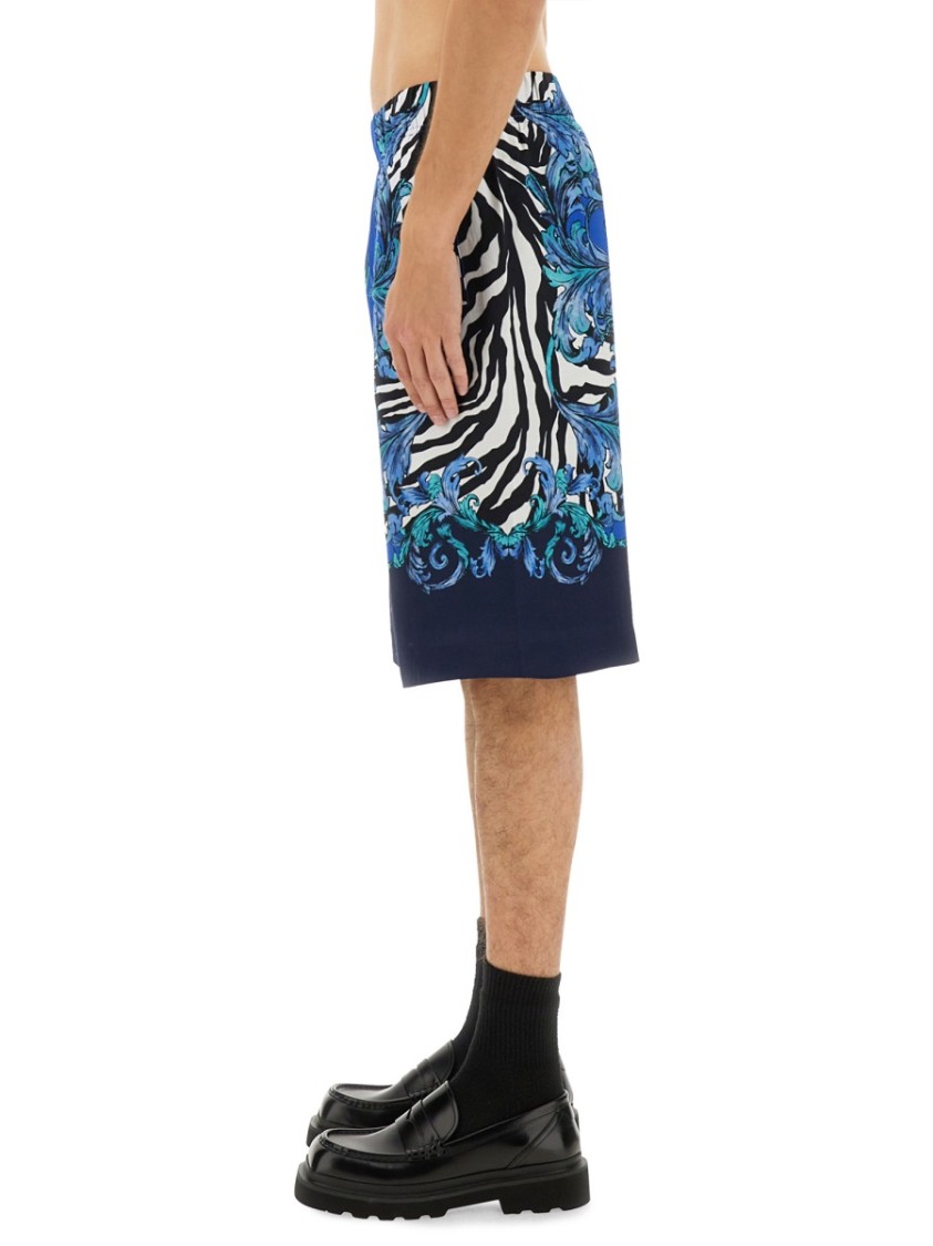 Shop Versace Jeans Couture Blue Viscose Shorts With Intricate Patterns