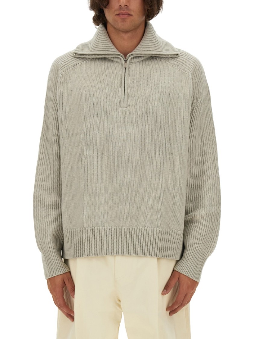 Studio Nicholson Merino Wool Quarter-zip Sweater In Neutrals