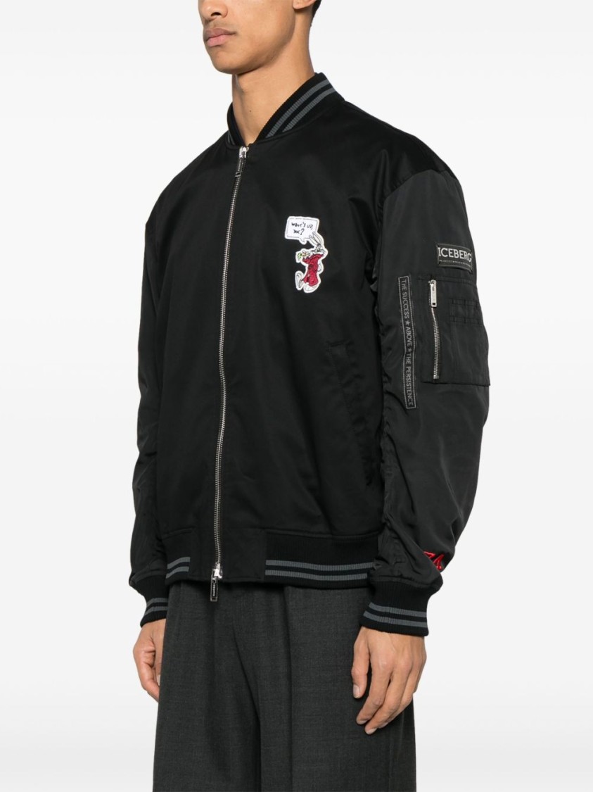 Iceberg Patch-detailed Zipped Bomber Jacket In Black