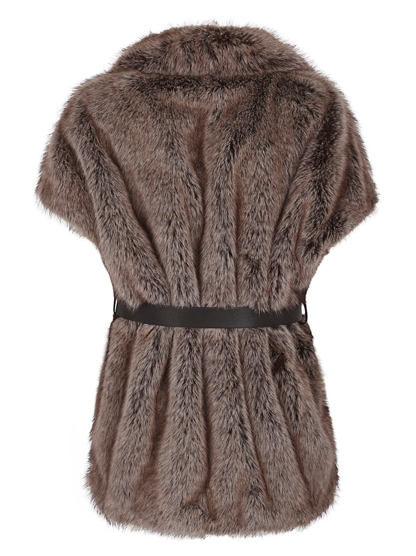 P.a.r.o.s.h Parosh Faux Fur Vest With Lapel Collar And Tone-on-tone Belt In Brown