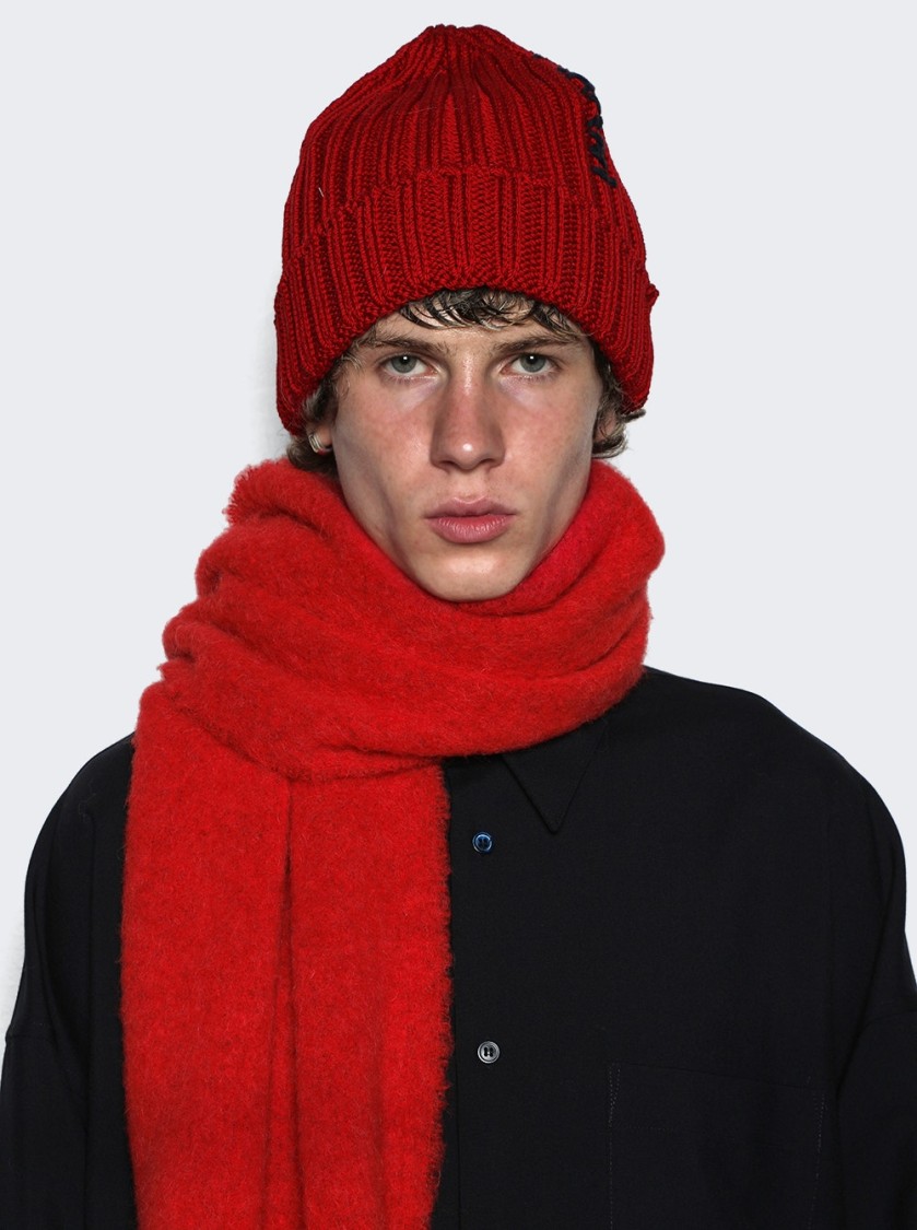 Marni Ribbed Beanie Hat With Folded Cuff In Red