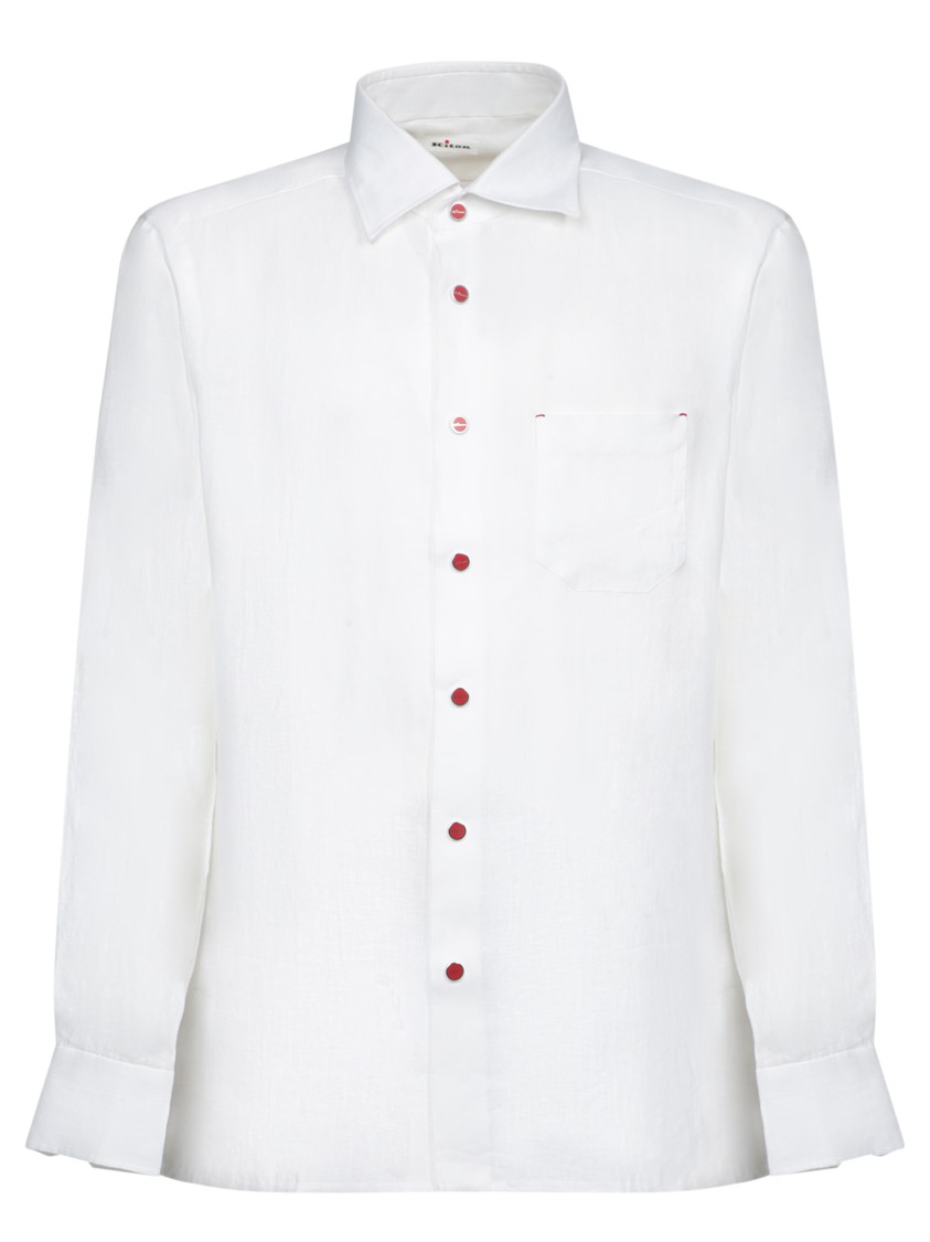 Shop Kiton Button-down White Shirt Crafted From Linen