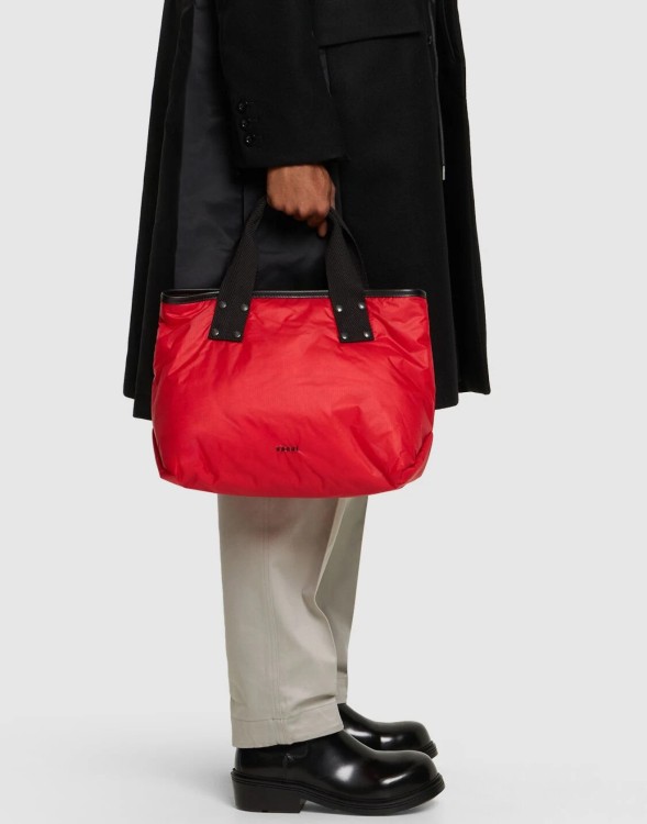 Sacai Skytex Tote Large トートバッグ ラージ サカイ Sacai Skytex Logo Shopping Bag Tote Bag in Red | THE LIST