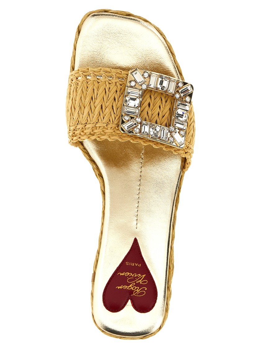 Roger Vivier Raffia Jewel Sandals In Neutral