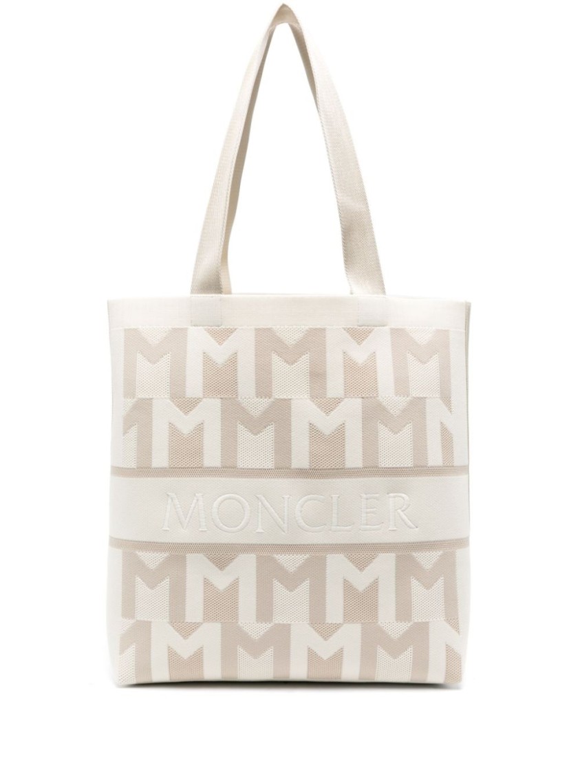 Shop Moncler Knit Tote Bag In White