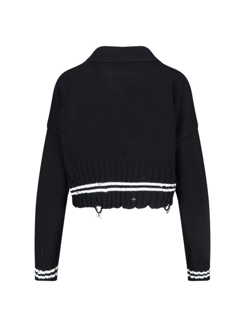 Marni Ribbed Hem Cropped Crewneck With Striped Detail In Black