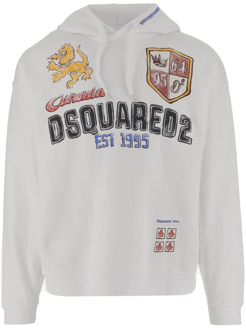 Dsquared2 Cotton Sweatshirt With Adjustable Hood And Logo Print In White