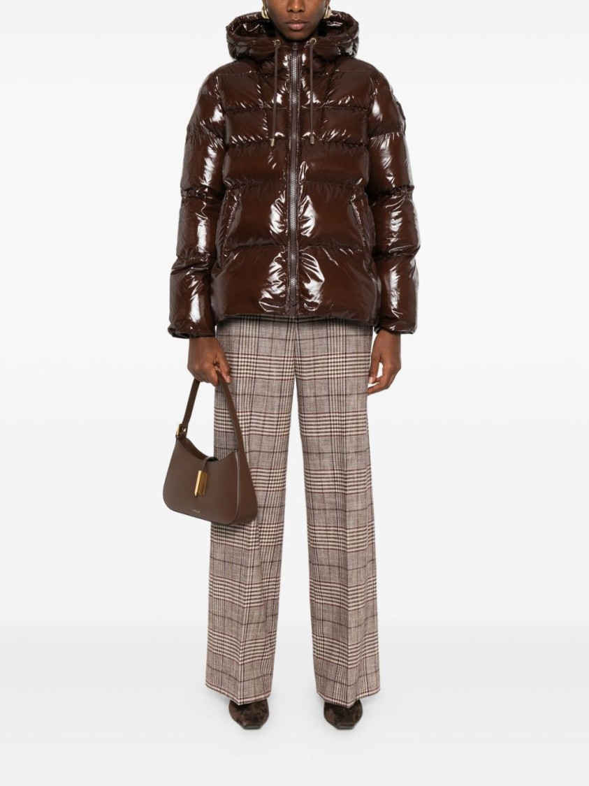 Pinko Oversized Glossy Brown Quilted Down Coat With Hood In Brown