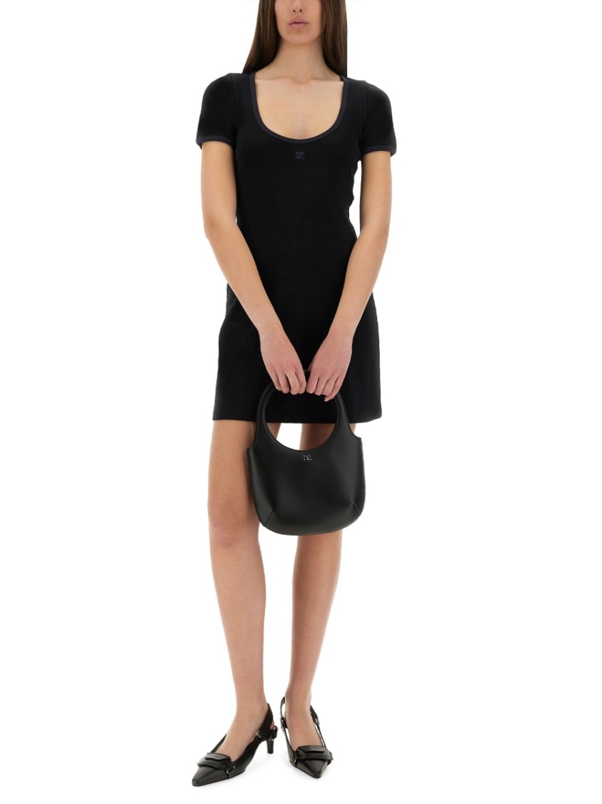 Courrèges Cotton Short Sleeves Mini Dress In Black In Black