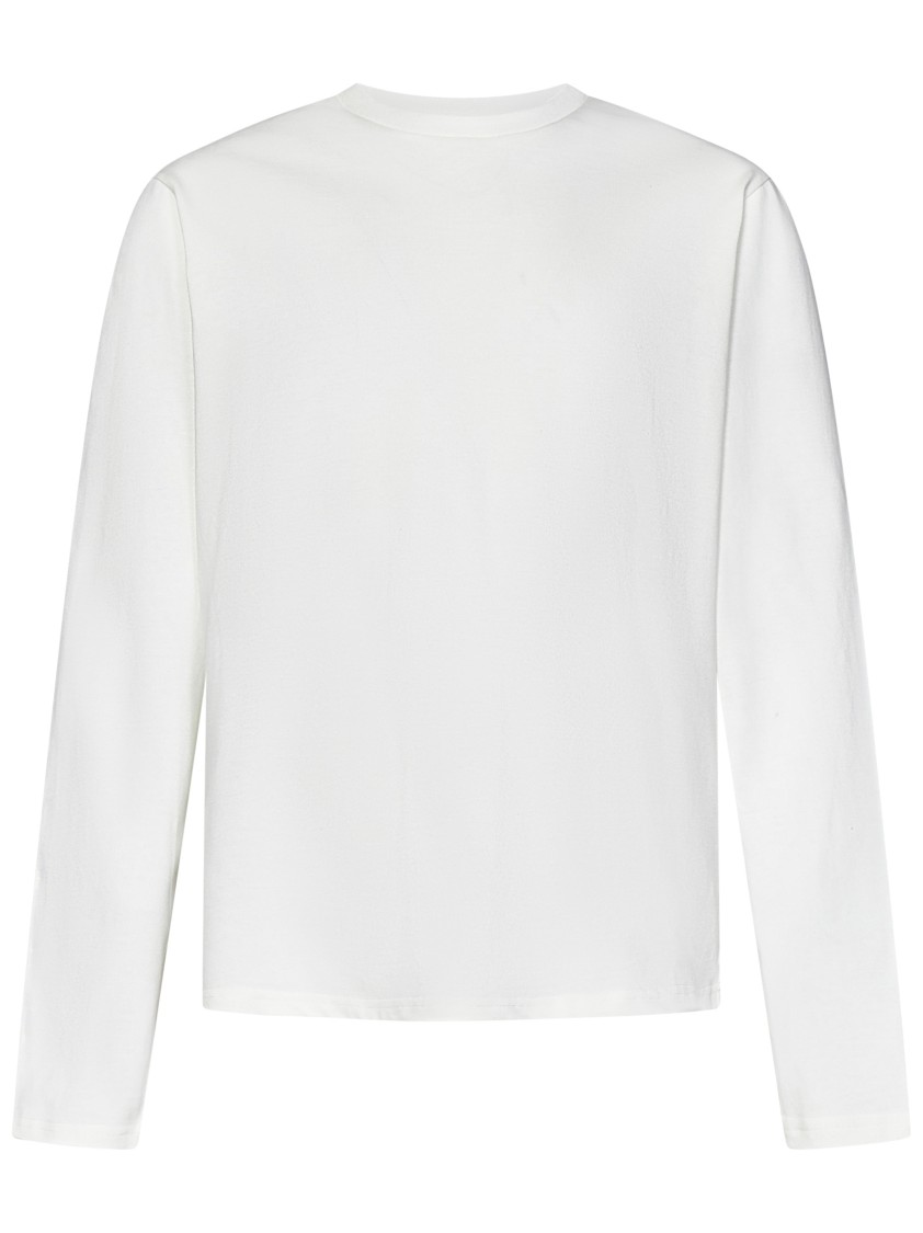 Jil Sander Long-sleeved White Cotton Jersey With Leather Patch In White