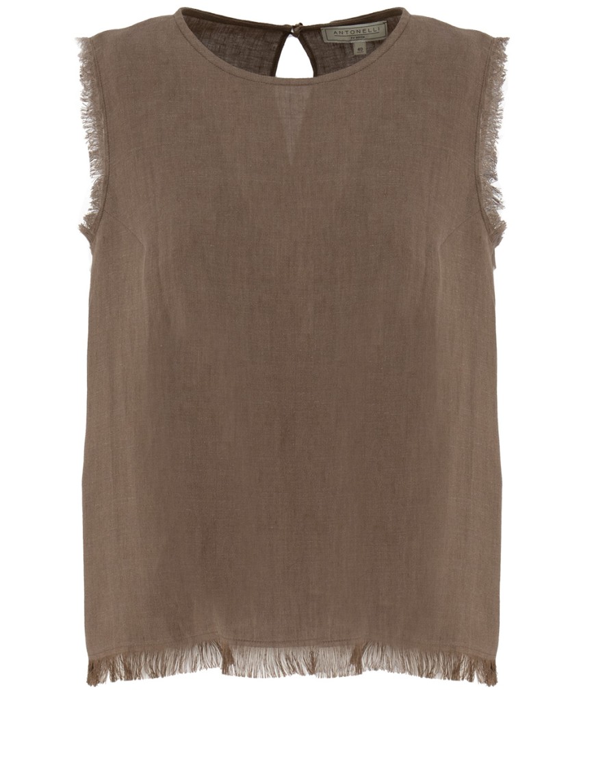 ANTONELLI ANTONELLI LINEN FRINGED TOP WITH DELICATE HEM