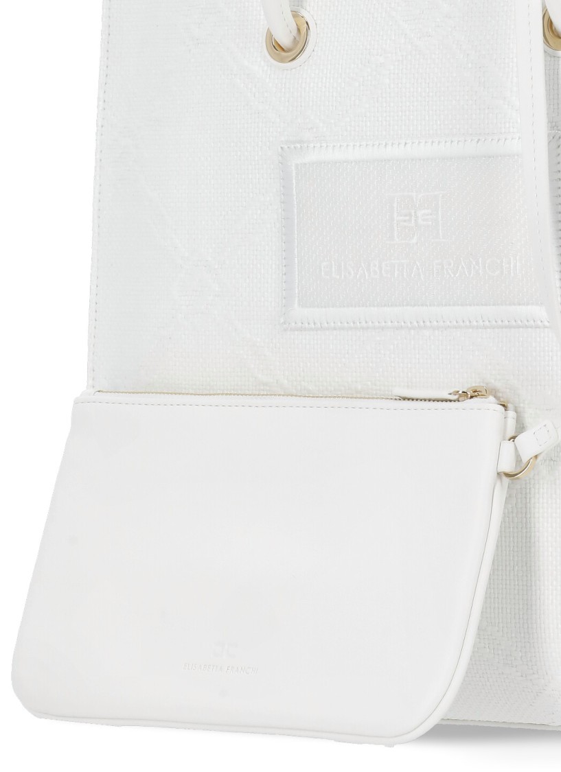 Shop Elisabetta Franchi White Tote Rafia Bag