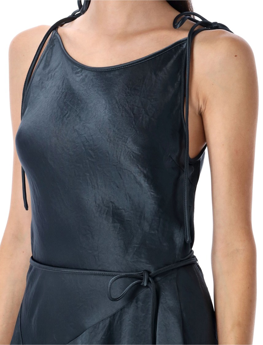 Acne Studios Satin Lace Midi Dress With Crinkle Finish In Blue