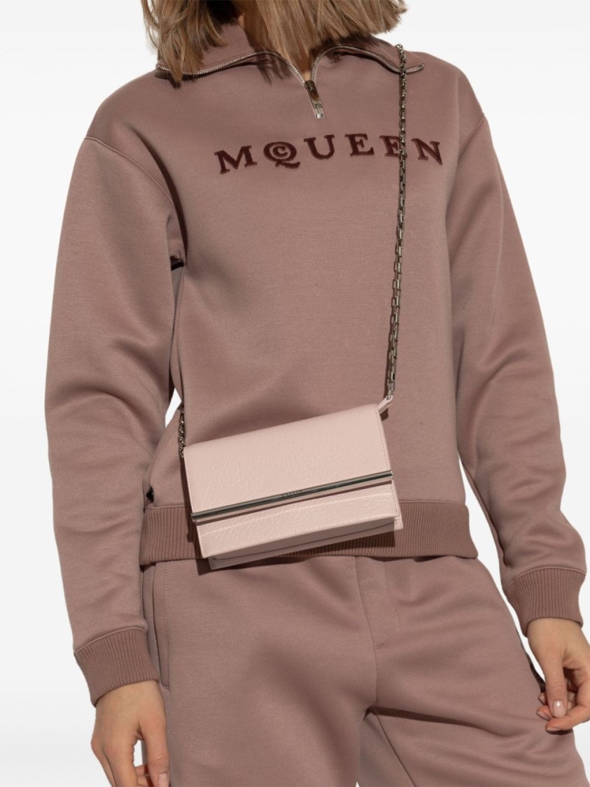 Alexander Mcqueen Lambskin Crossbody Bag With Metal Bar Accent In Pink