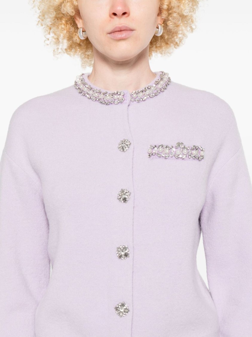Self-portrait Lilac Cardigan With Sparkling Crystal Accents In Purple