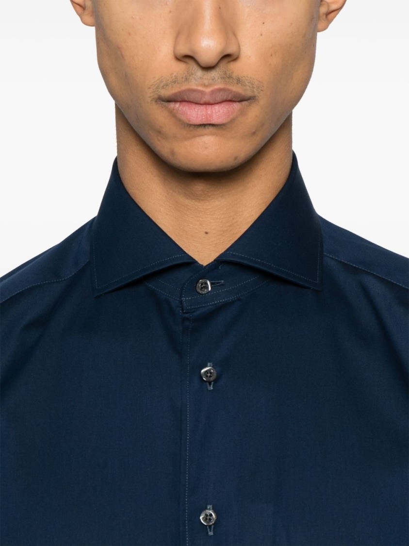 Corneliani Tailored Blue Shirt With Classic Collar In Blue
