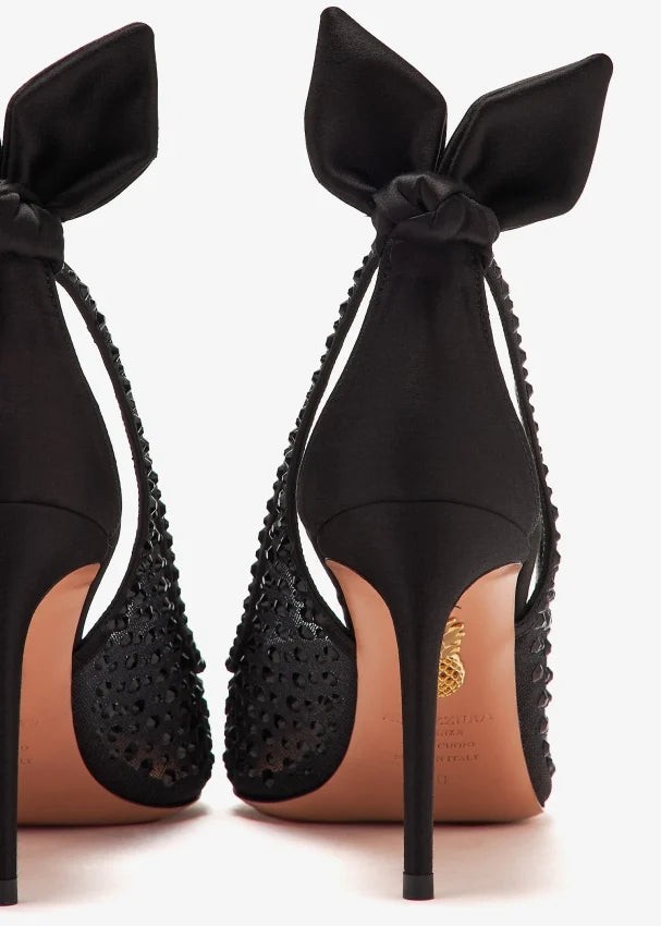 Aquazzura Bow Tie 105 Crystal Tulle Pointed-toe Flats