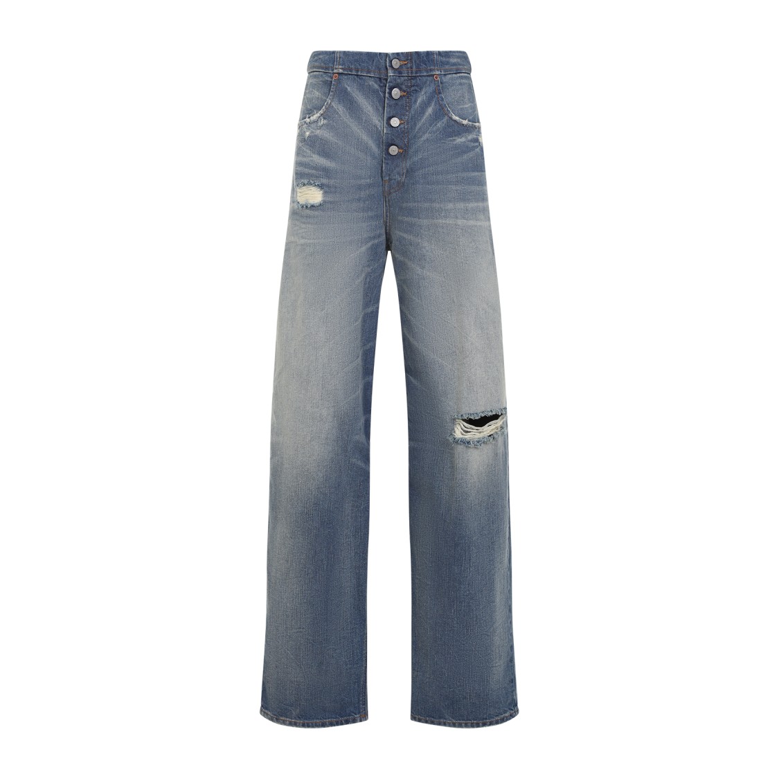 Shop Mm6 Maison Margiela Mm6 By Maison Margiela 5 Pockets Mid-blue Cotton Jeans In Grey