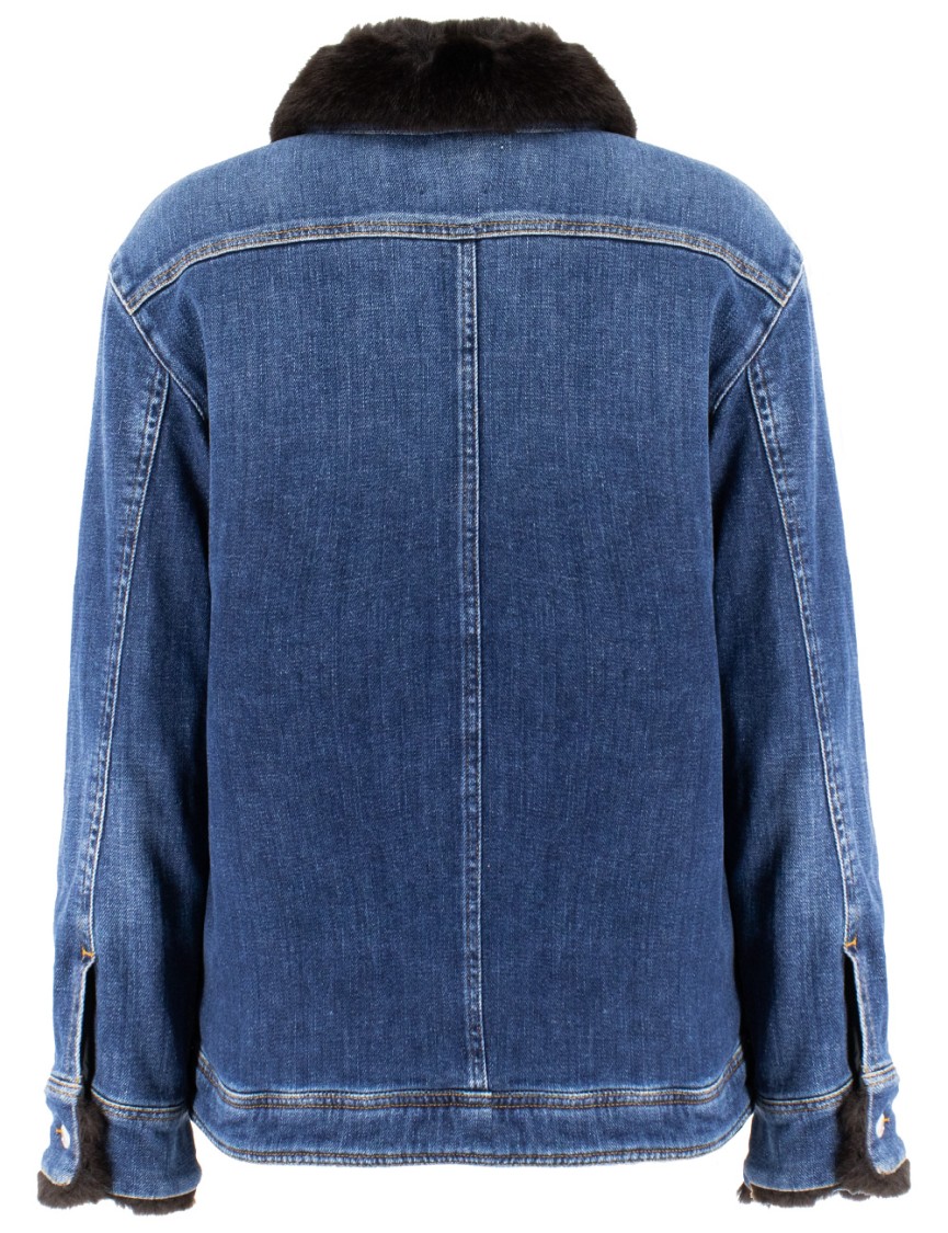Pinko Denim Jacket With Faux Fur Collar