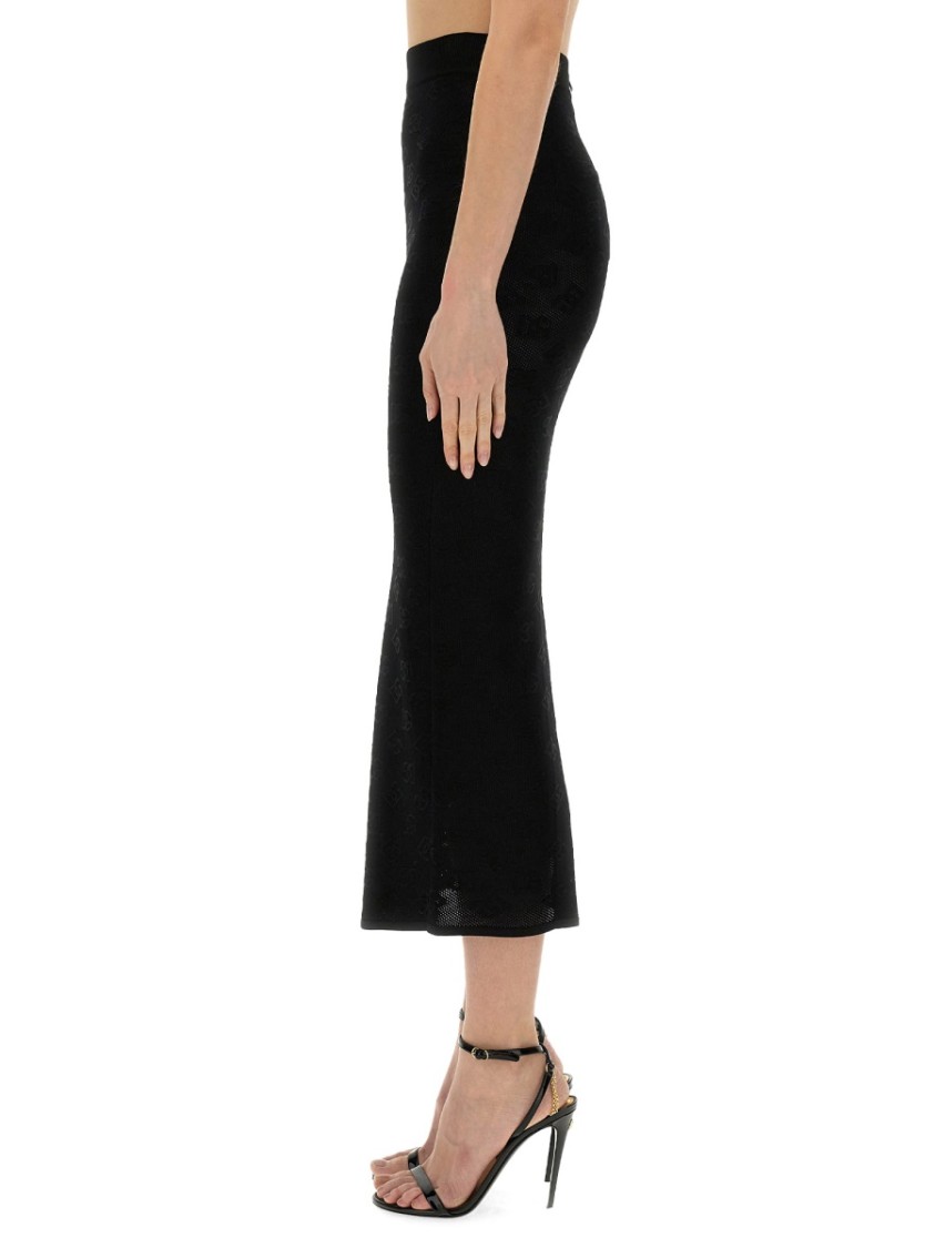 Dolce & Gabbana Stretchy Pencil Skirt With Monogram In Black