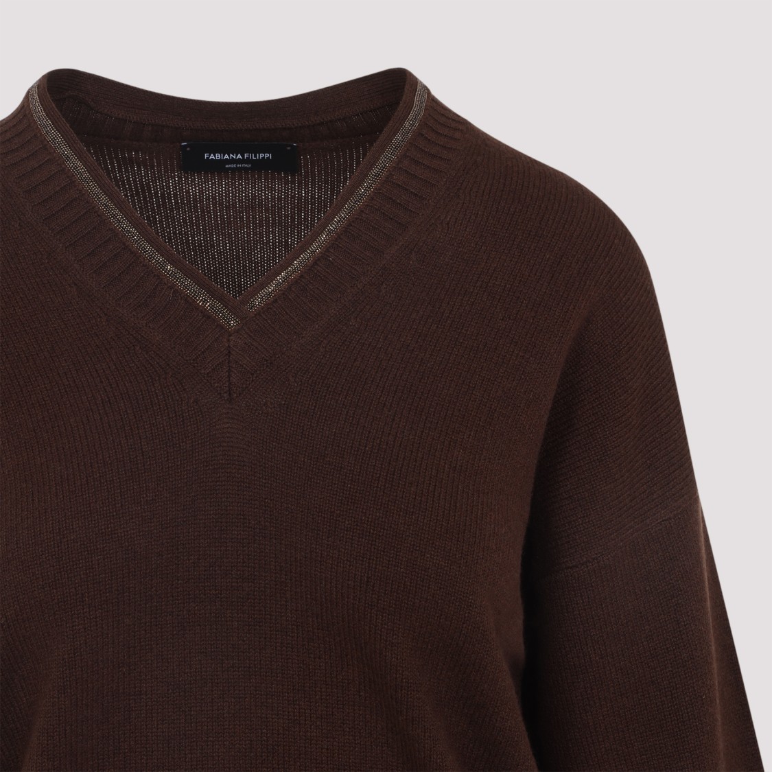 Fabiana Filippi Wool Silk Cashmere Blend V Neck Sweater In Brown