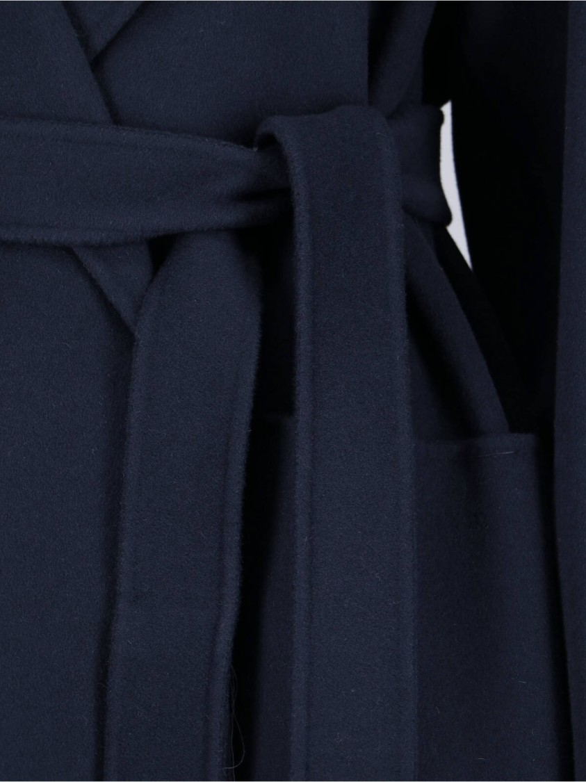 Max Mara Navy Virgin Wool Wrap Coat With Adjustable Belt In Multi