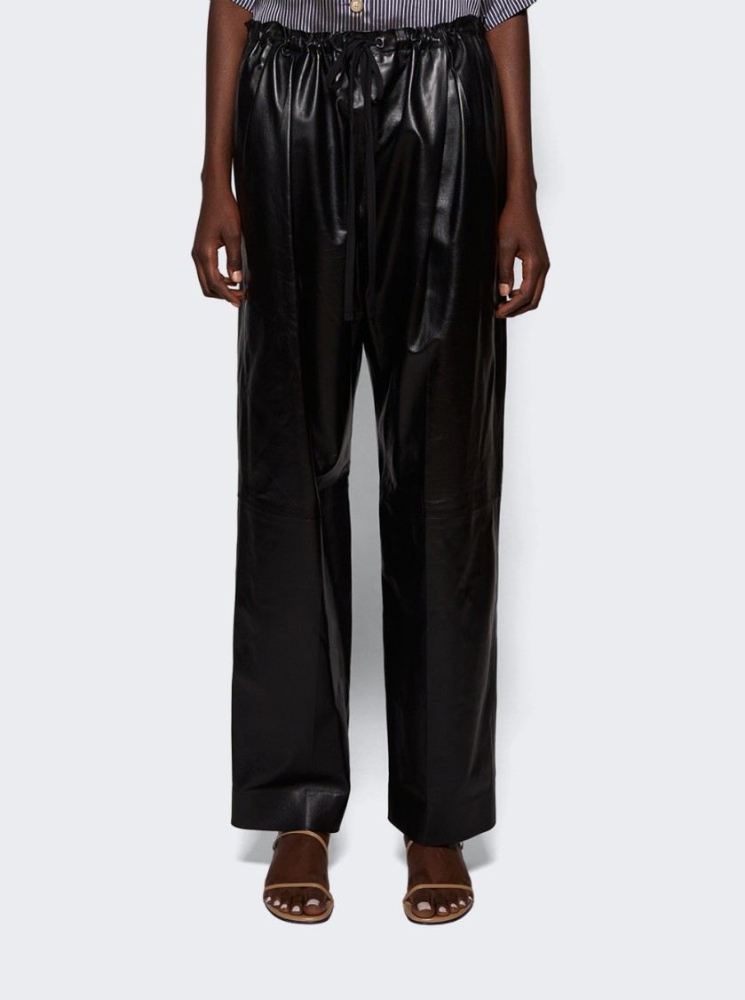 Khaite Trenton Straight Drawstring Leather Pants In Black