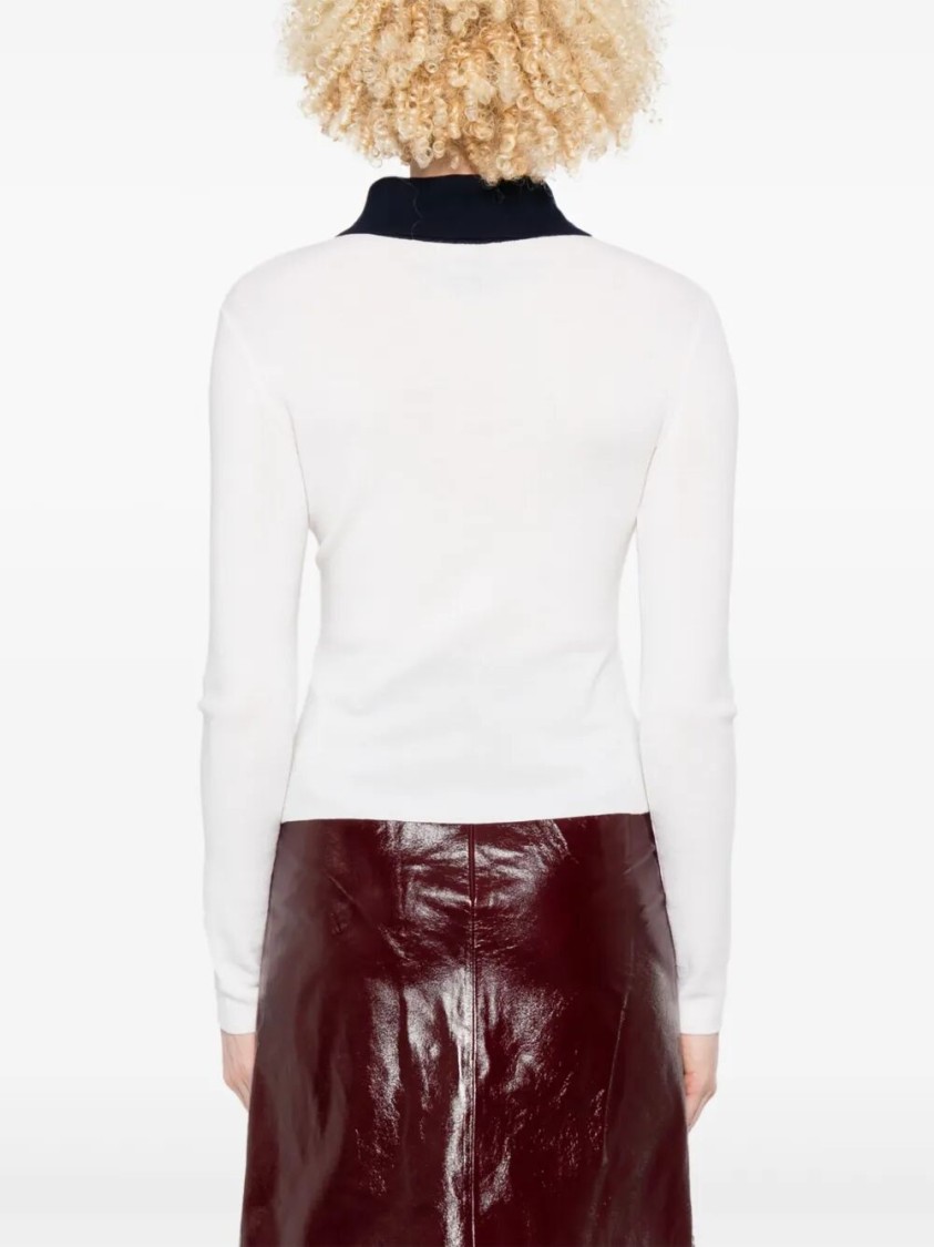 Self-portrait Button-front Cream Merino Wool Cardigan With Contrasting Collar In White