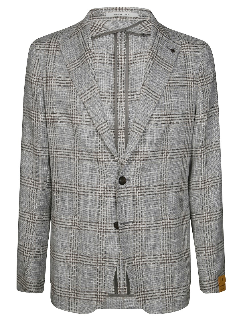 Tagliatore Montecarlo Single-breasted Check Pattern Jacket In Gray