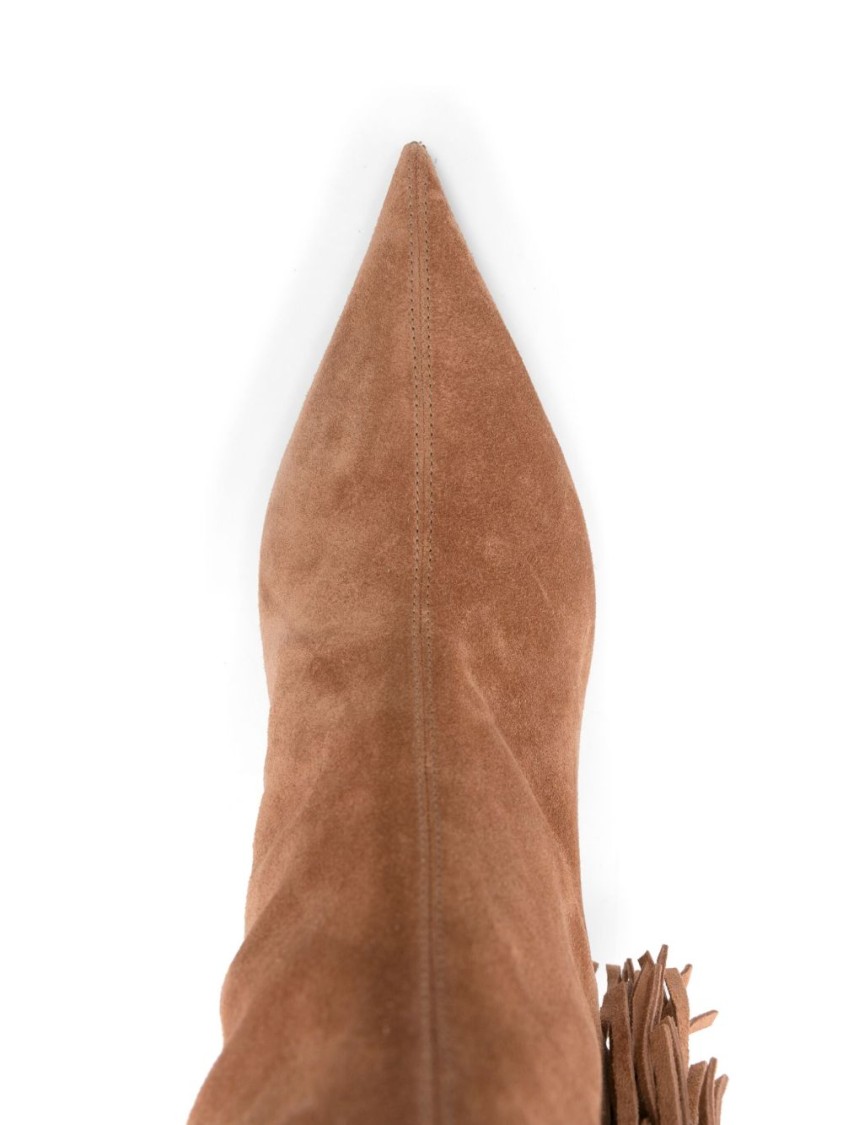 Paris Texas Fringe-detail Brown Ankle Boots With Stiletto Heel In Brown