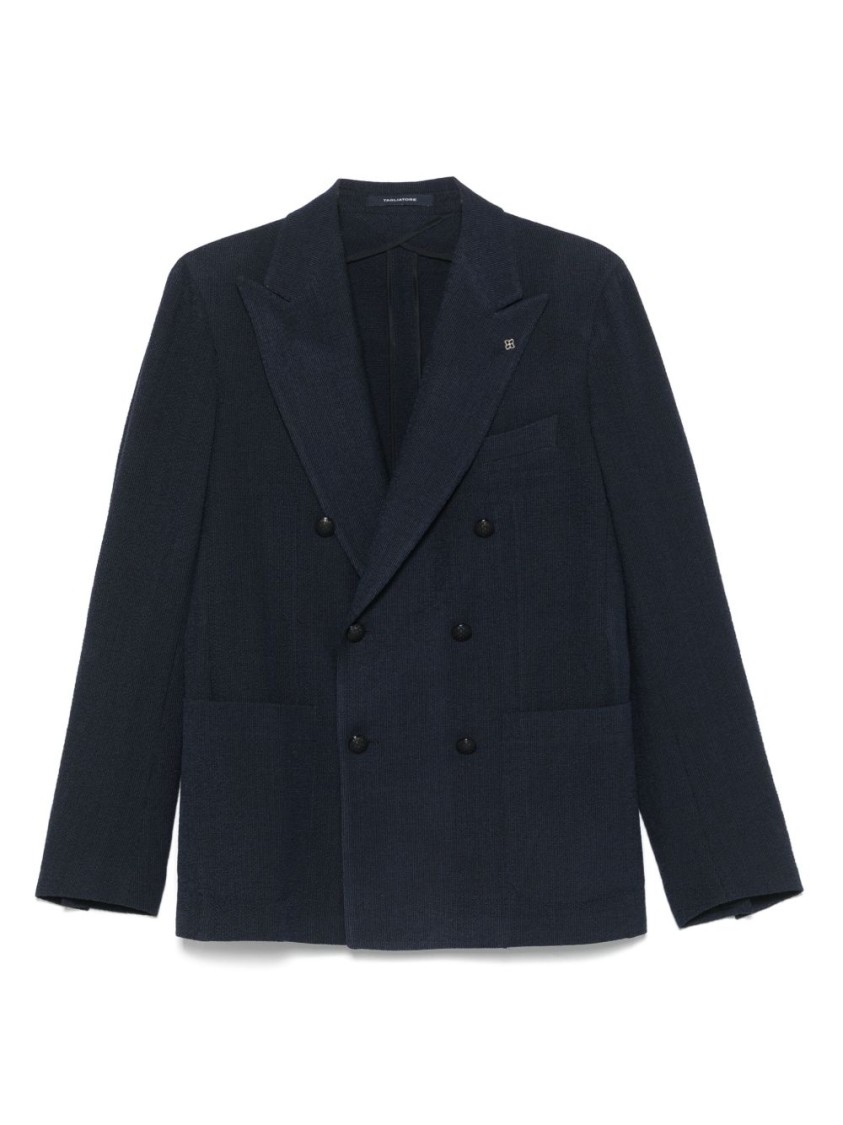 Shop Tagliatore Tailored Blue Double-breasted Jacket With Notched Lapel In Black