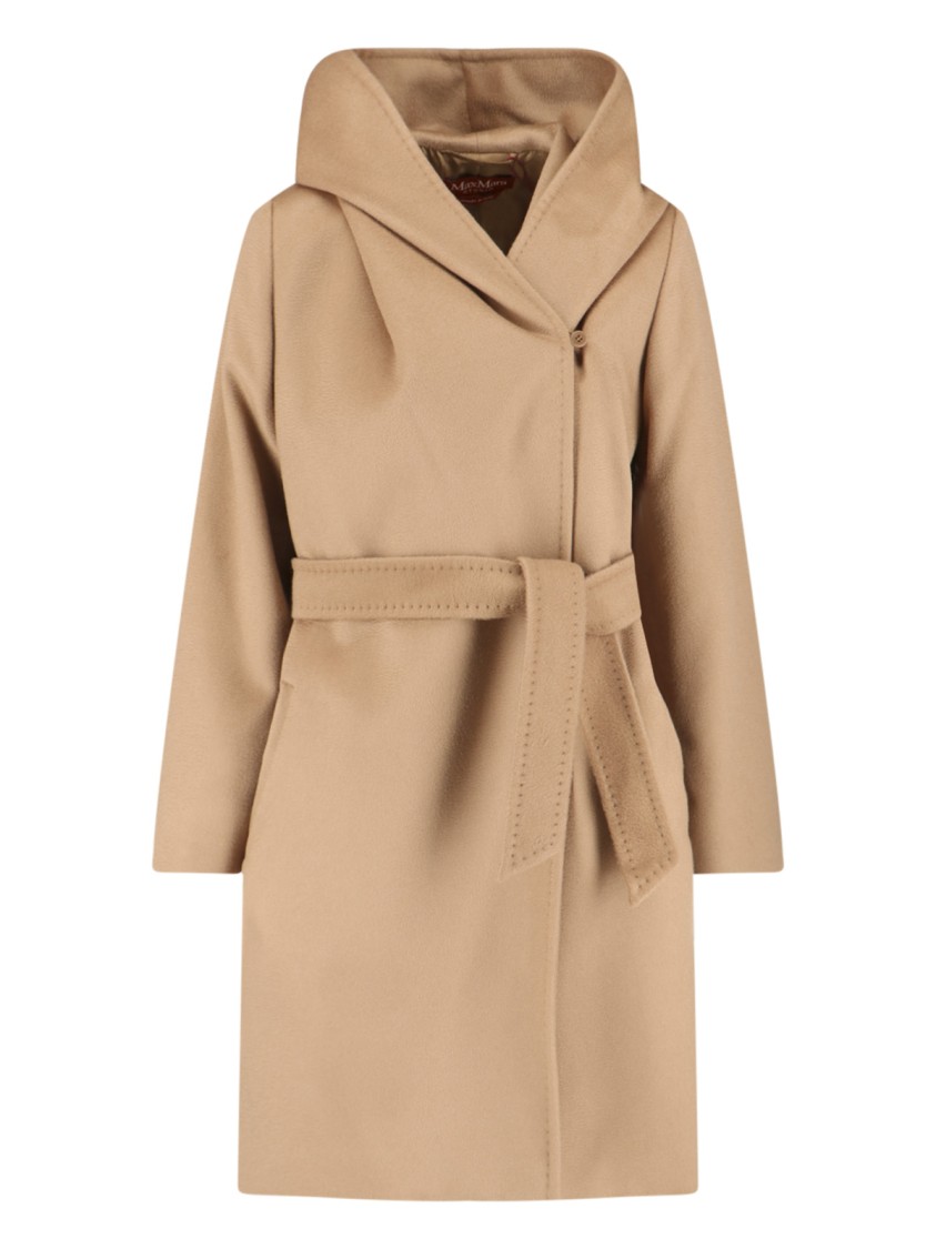 Max Mara Belted Waist Hooded Jacket Pockets In Neutral