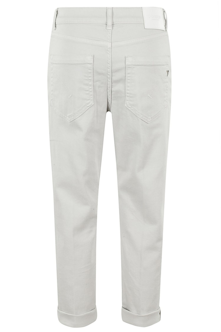 Dondup Cropped Cotton-blend Denim Jeans With Button Detailing In Grey