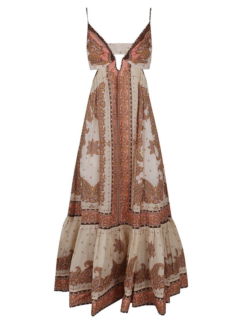 Shop Zimmermann Maxine Plunge Maxi Dress In Brown