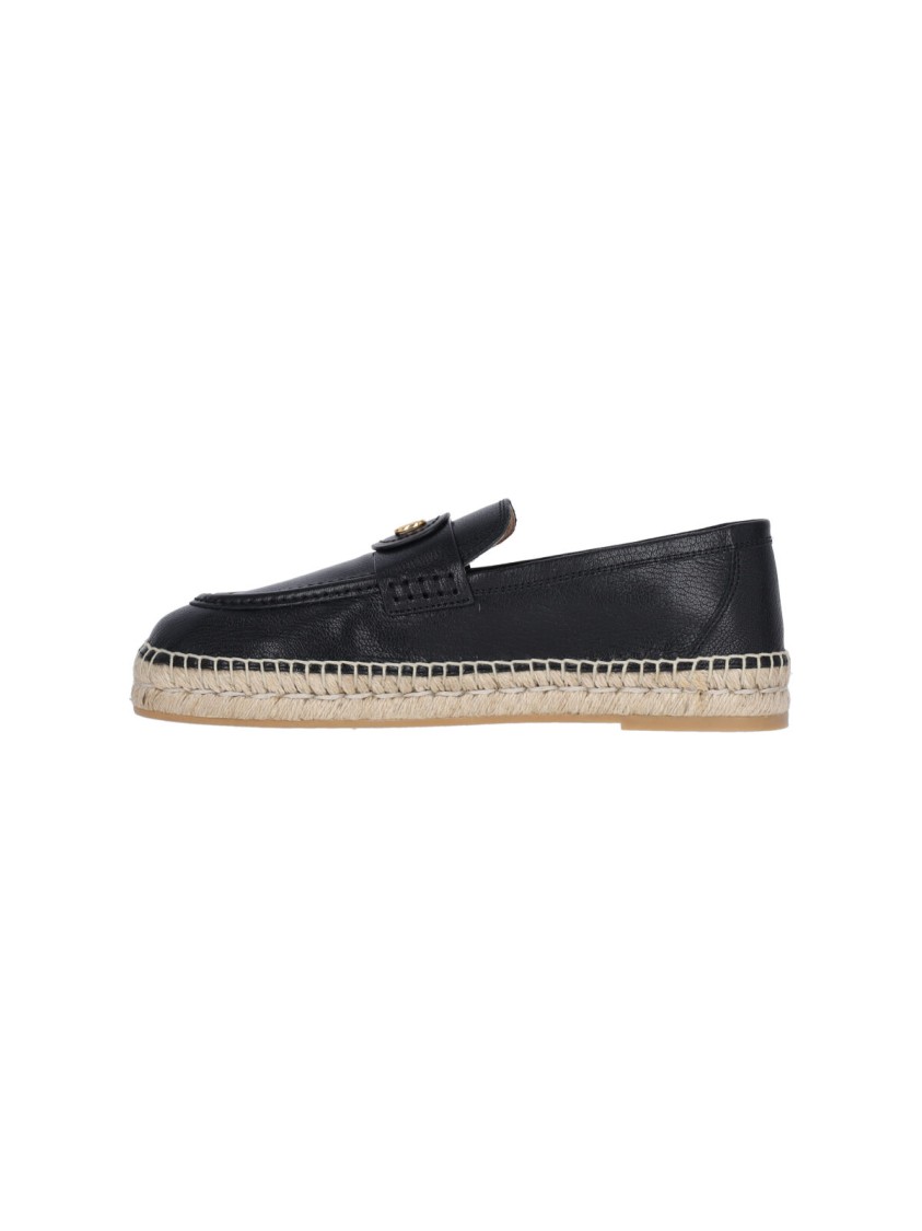 Valentino Garavani Palm Avenue Leather Espadrille Loafers In Black