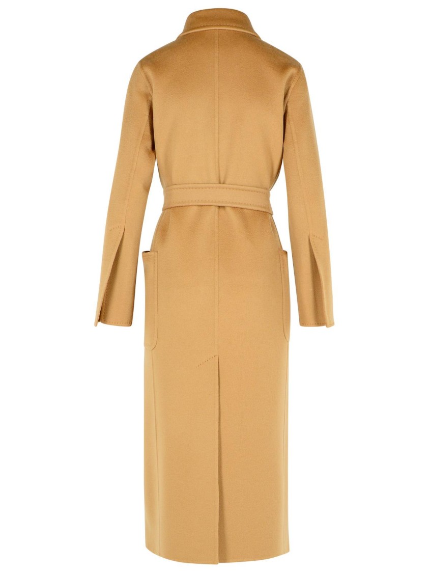 Max Mara Cashmere Coat With Belted Waist And Long Length In Neutrals