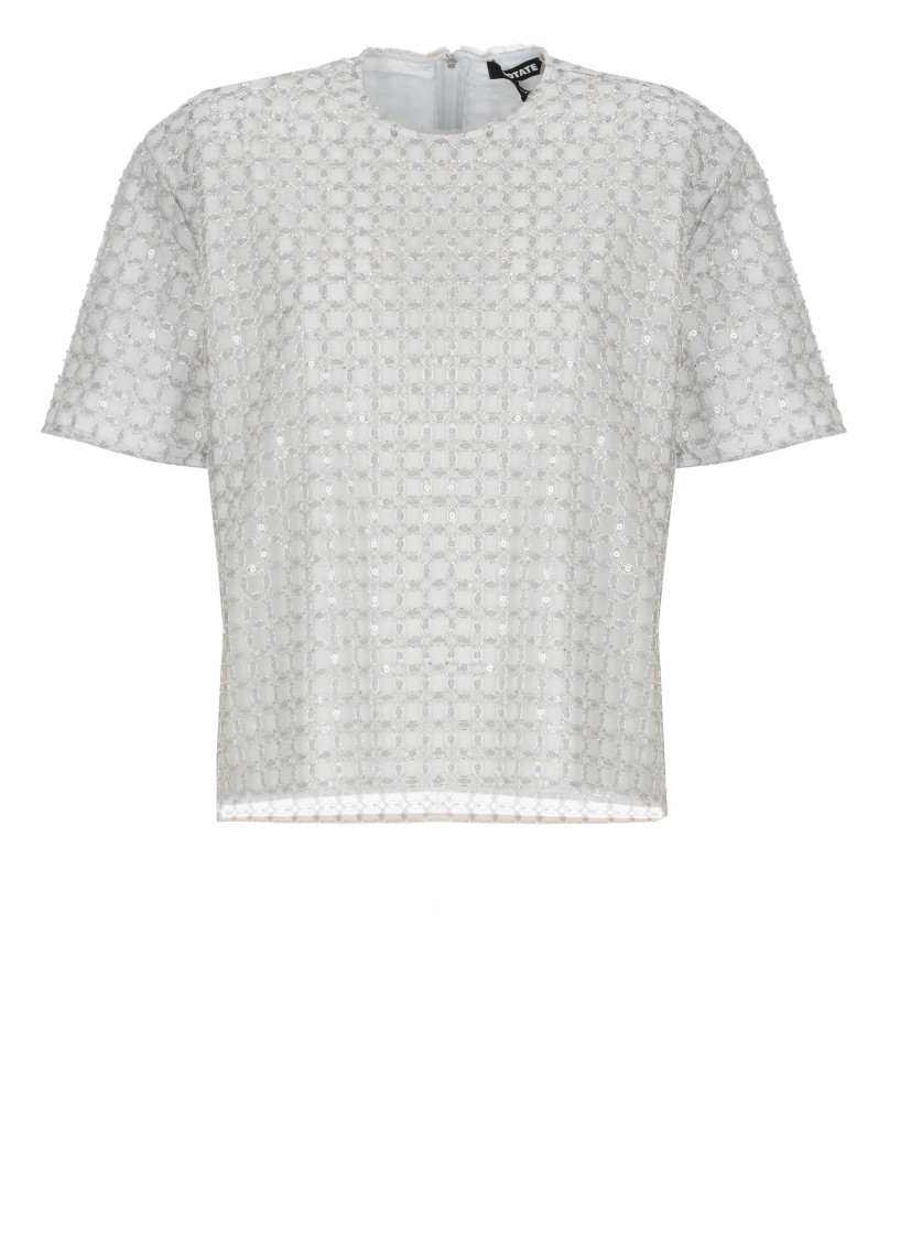 Rotate Birger Christensen Beaded Oversized Top Doeskin In Silver