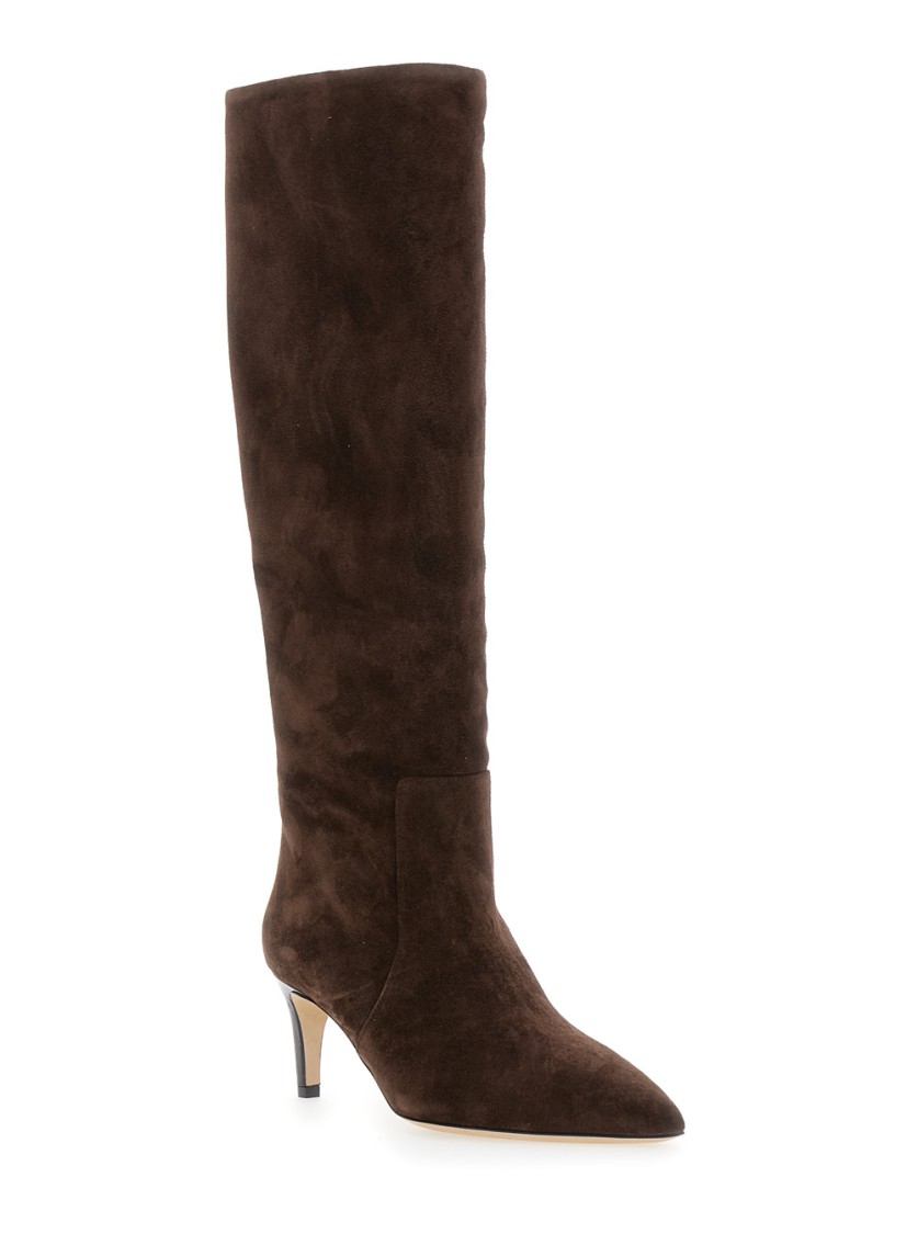 Paris Texas Knee-high Stiletto Boots With Pointed Toe In Black