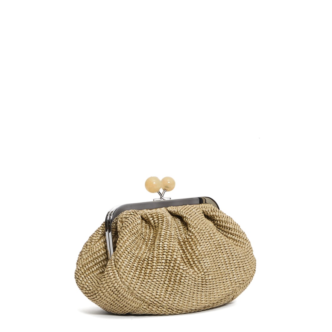 Max Mara X Weekend Gathered Raffia Clutch With Metallic Frame