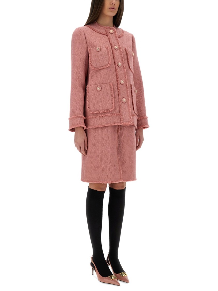 Dolce & Gabbana Rachel Tweed Single-breasted Collarless Jacket In Pink