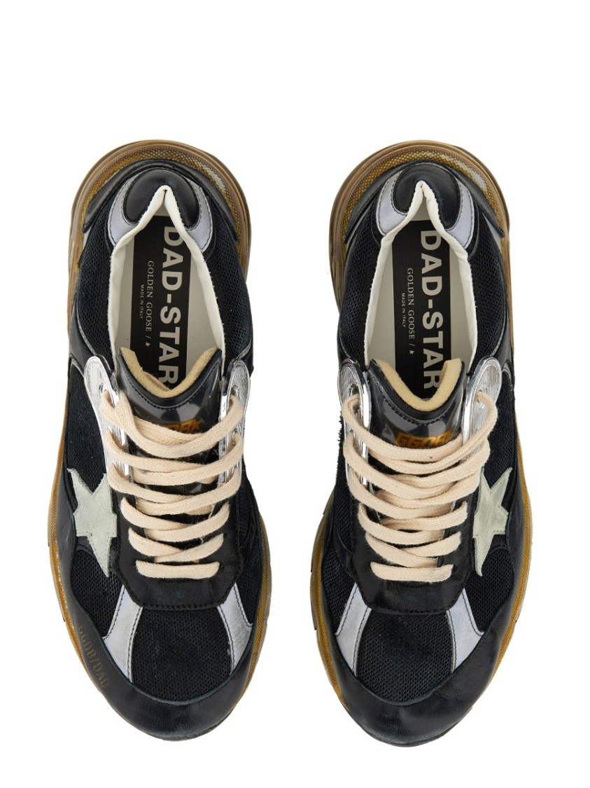 Golden Goose Running Dad Net And Nappa Upper Suede Star Shoes In Black