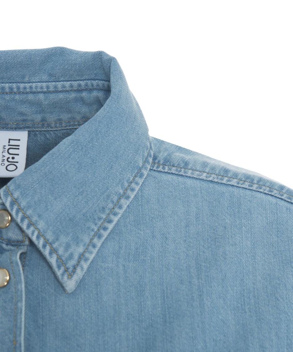 Liu •jo Liu Jo Kent Collar Denim Shirt With Rhinestone Applications In Blue
