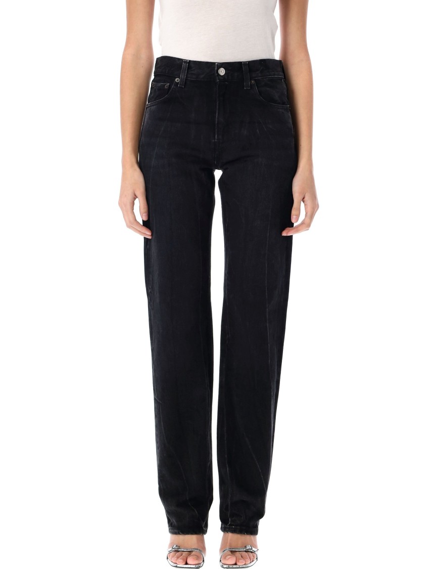 Haikure Womens New Bassano Black Bonnie Logo Leather-patch Wide-leg High-rise Denim Jeans In Black