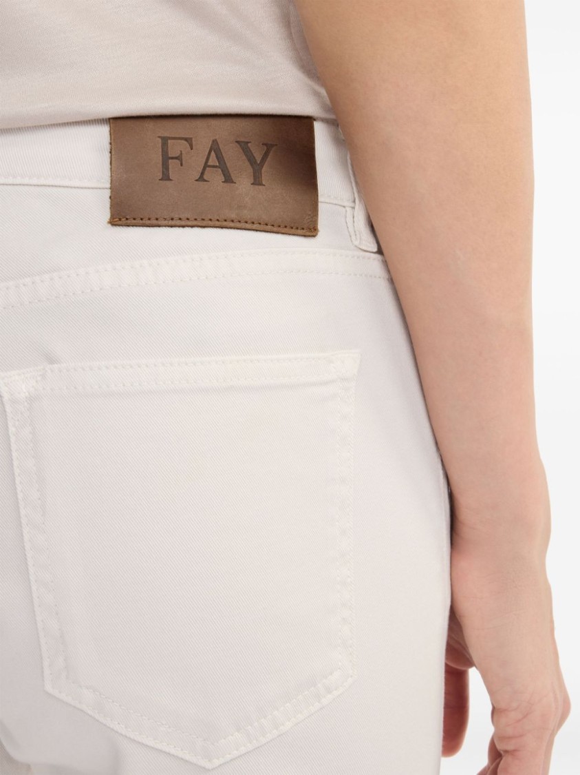 Fay Straight-leg Beige Pants With Flared Hem In White