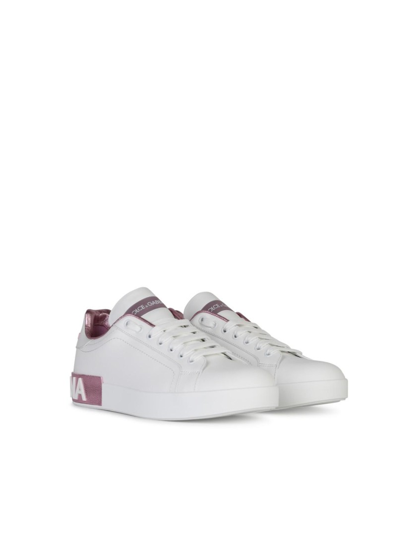 Shop Dolce & Gabbana Portofino Leather Sneakers In White