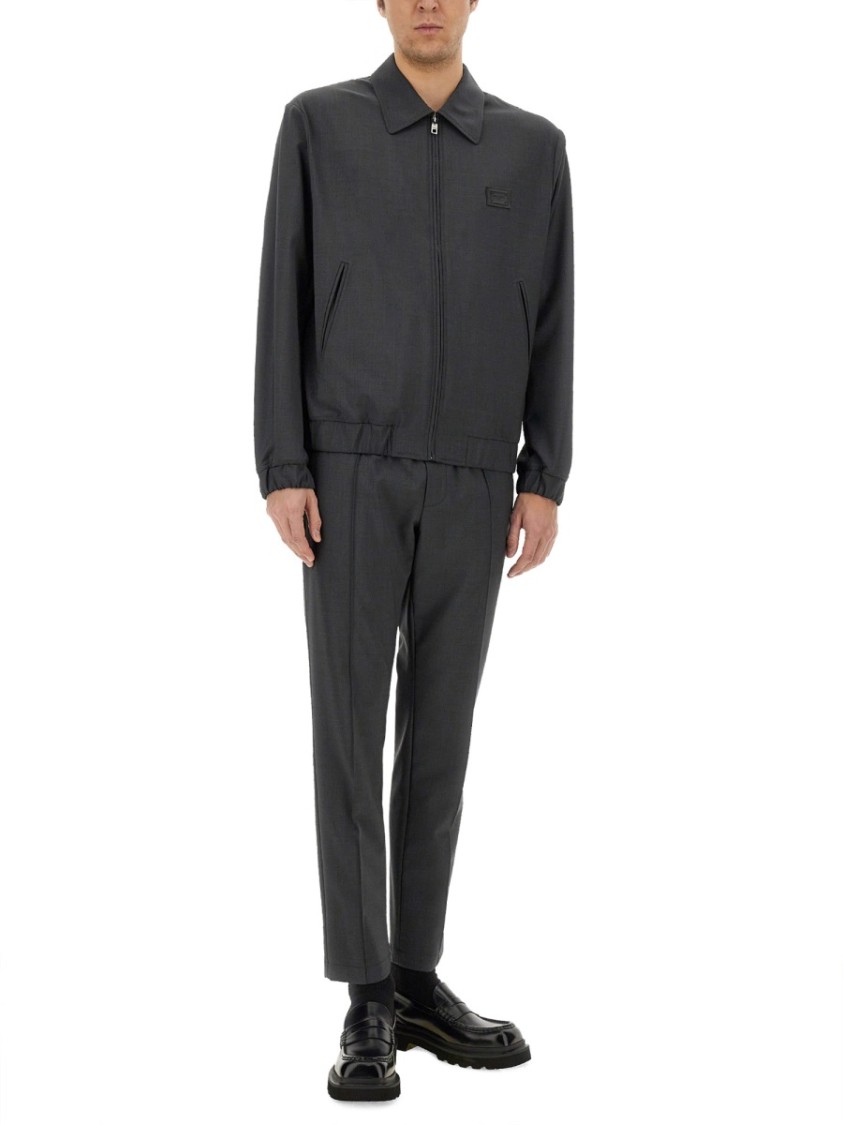Dolce & Gabbana Men Wool Canvas Jacket With Plaque In Grey