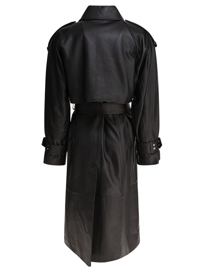 Ivy & Oak Belted Black Lamb Leather Coat In Black
