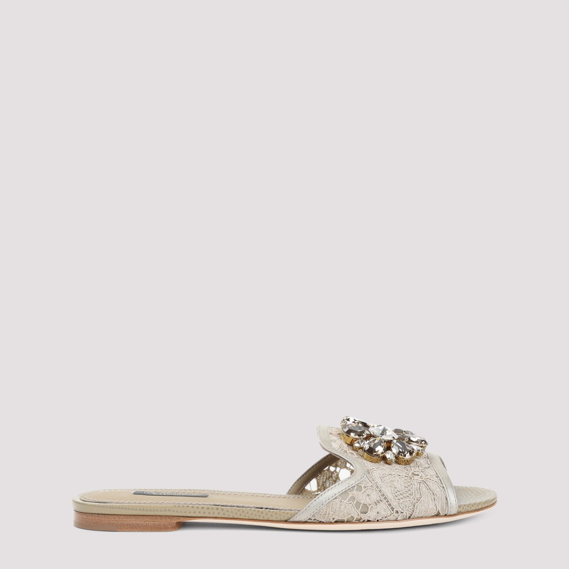 Dolce & Gabbana Delicate Lace Sandals With Jeweled Embellishment In Neutrals